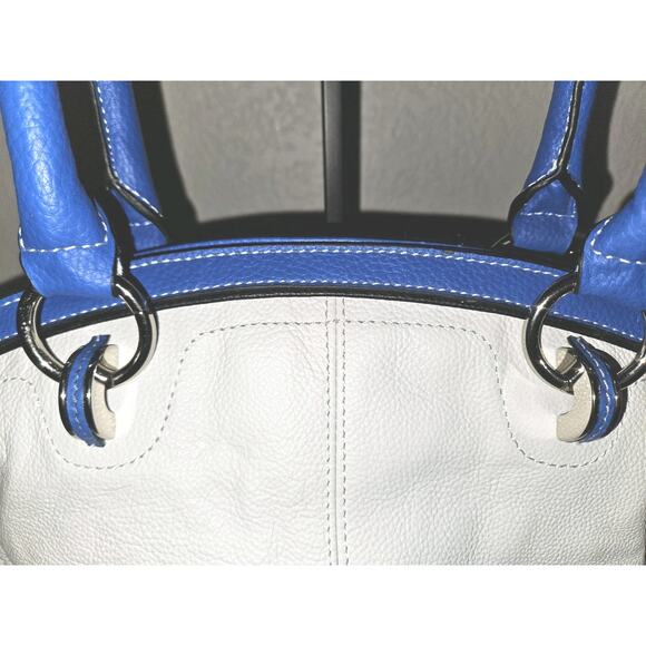 New! Tignanello Blue and White Pebbled Leather Tote Shoulder Bag 16x9x6 - Picture 5 of 15